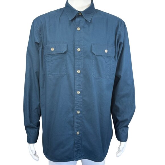 Redhead Mens Long Sleeve Button-Up Shirt Blue Workwear Size L Cotton Retro Style - Picture 1 of 7